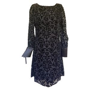 Nanette Lepore Black Velvet Burnout Long Sleeve Dress Size 14 NEW with Tags